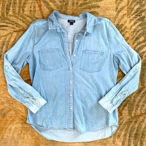 Womens Jean Colored Long Sleeve Button Up shirt